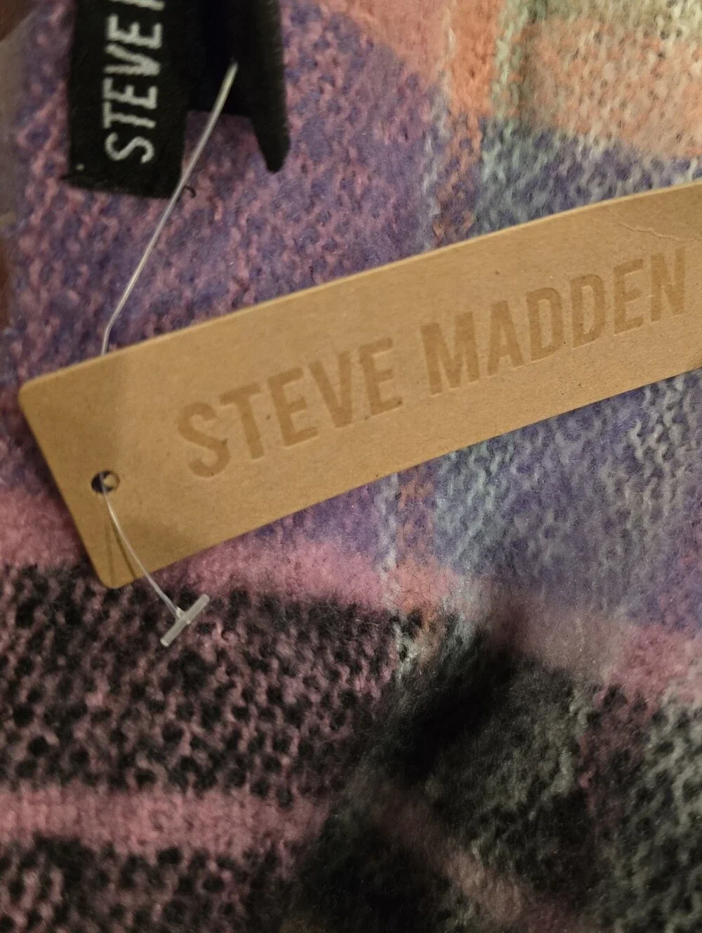 Steve Madden Plaid Fringe Scarf in Pastel Pink and Lavender NWT